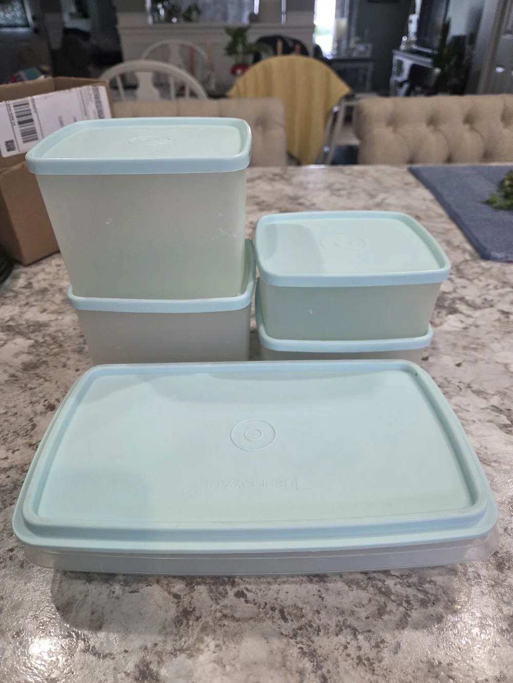 S/5 Vintage Aqua Tupperware Square A Way Large/Small Sandwich/Deli Meat Keeper